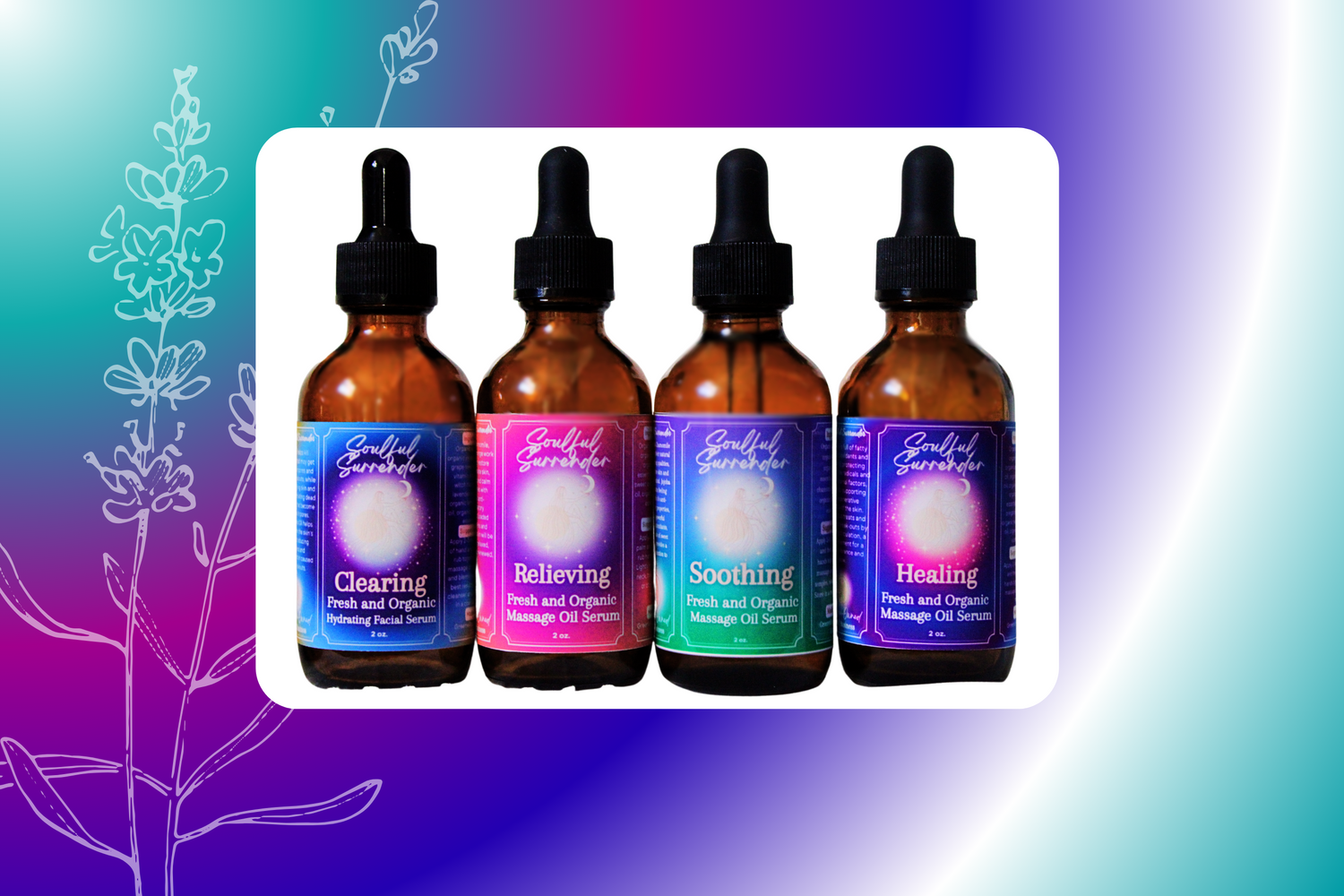 Organic and freshly made massage oils: Clearing, Relieving, Soothing & Healing.