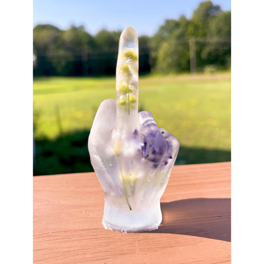 Epoxy Middle Finger with Dried Flowers